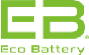 Green "EB." abbreviation in bold letters above the text "Eco Battery" on a transparent background, representing an environmentally friendly battery brand or company.