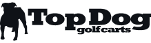 Logo for "Top Dog Golf Carts" featuring the silhouette of a dog to the left of the text.