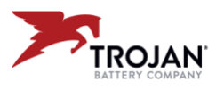 Red winged horse logo next to the text "TROJAN BATTERY COMPANY" in black capital letters on a white background.